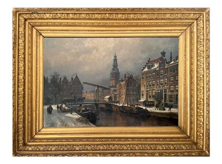 Eduard Alexander Hilverdink (Amsterdam 1846 - 1891) Canale ad Amsterdam in...