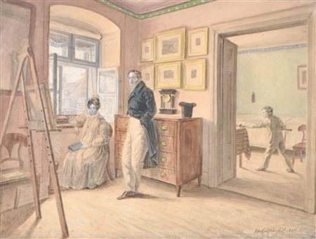 Wiener Maler um 1830/Pittore viennese, 1830 ca. Il pittore con la sua...