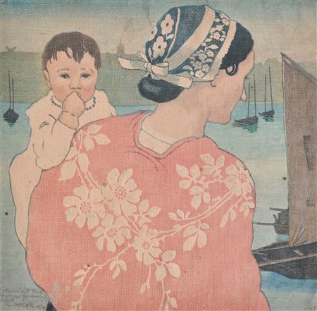 Carl Moser (Bozen/Bolzano 1873-1939) Donna bretone con bambino,...