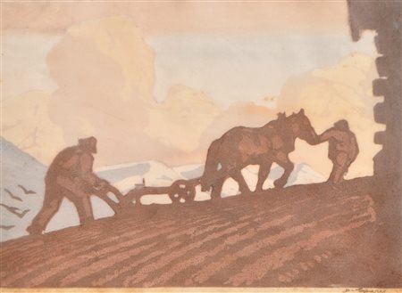 Max Sparer Aratore;Xilografia a colori, 33,5 x 45,8 cm (immagine), in cornice...