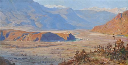 Albert Stolz (Bozen/Bolzano 1875 - 1947) Bassa Atesina verso Bolzano;Olio su...