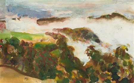 Hans Josef Weber-Tyrol (Schwaz 1874 - Meran/Merano 1957) Paesaggio con banchi...