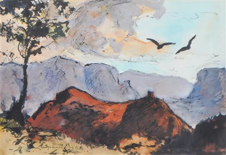 Max Sparer Castelchiaro, 1964;Tempera su carta, 31,5 x 47 cm, in cornice...