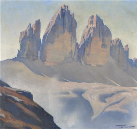 Franz Lenhart (Bad Häring 1898 - Meran/Merano 1992) Tre Cime;Olio su tela, 83...