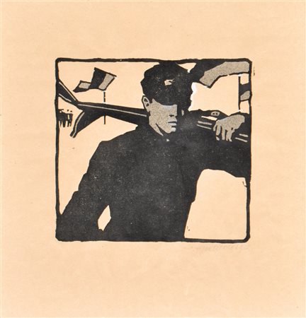 Alfons Walde Sciatore, 1912;Linoleografia e biacca, 14,2 x 15 cm (lastra), 25...