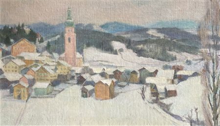 Emanuel Fohn (Klagenfurt 1881 - Bozen/Bolzano 1966) Castelrotto in inverno,...