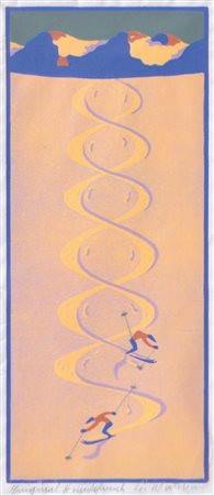 Peter Waldner Due sciatori sulla pista;Linoleografia, 28 x 11,8 cm (lastra),...