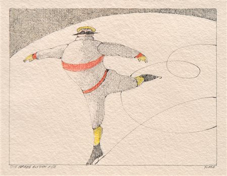 Paul Flora La grazia sul ghiaccio;China e matite colorate, 14 x 18 cm (entro...