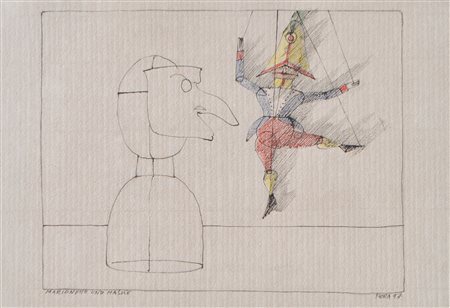 Paul Flora Marionetta e maschera, 1997;China e matite colorate su cartoncino,...