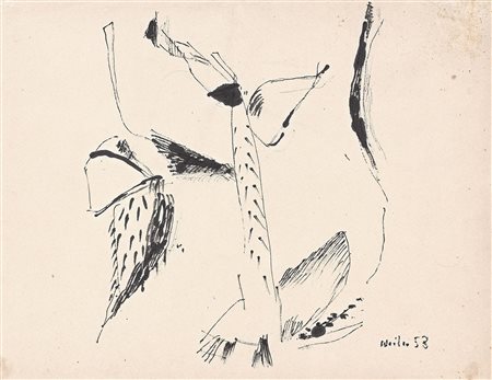 Max Weiler Forme naturali V, 1953;China, 45 x 58 cm, in cornice Firma e data