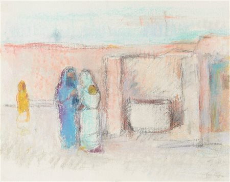 Wilfried Kirschl Donne presso una fontana a Marrakech, 1980;Pastello, 21 x 26...