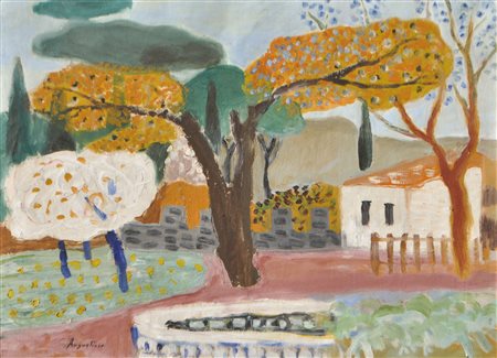 Werner Augustiner (Graz 1922 - 1986) Paesaggio meridionale;Olio su tela, 35,5...