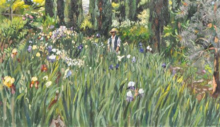 Gotthard Bonell (Truden/Trodena 1953) Giardino fiorito, 2001;Olio su tela, 80...