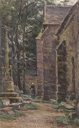 Karl Plattner Chiesa gotica in Francia, 1949 ca.;Olio su cartone, 39 x 25,5...
