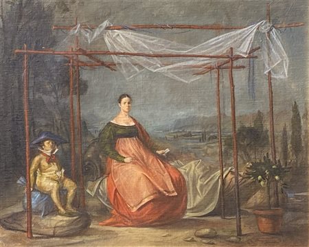 Massimo Rao Donna nel paesaggio, 1983;Olio su tela, 40 x 50 cm, in cornice...