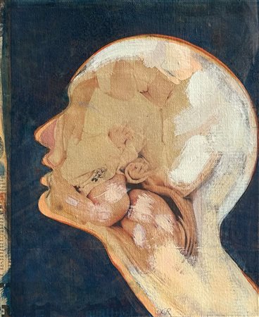 Christian Reisigl (Bozen/Bolzano 1965) Testa;Olio su tela, 32 x 27 cm, in...