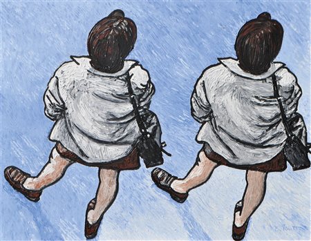 Elmar Peintner (Imst 1954) Doppia immagine, donna con borsetta, 1980/90...