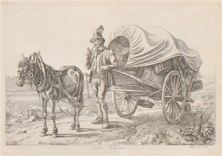 Johann Adam Klein Carro tirolese, 1843;Acquaforte, 16,5 x 25 cm (lastra), in...