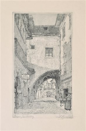 Hans Boresch Via Dr.-Streiter a Bolzano, 1926;Acquaforte, 23,5 x 13,5 cm...