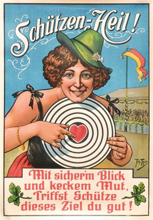 Arthur Thiele (Leipzig/Lipsia 1860 - 1936) Schützen-Heil;Litografia, 67 x 47 cm