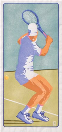 Peter Waldner Giocatore di tennis;Stampa su linoleum a colori, 28,5 x 12,5 cm...