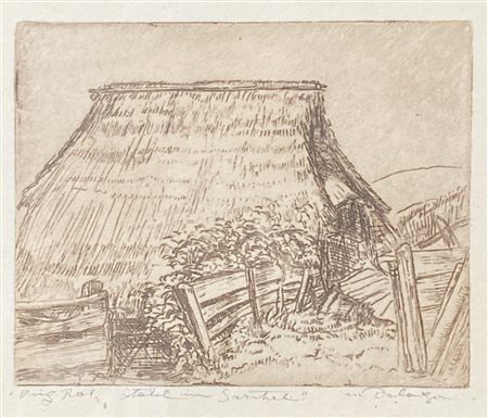 Maria Delago Fienile in Val Sarentino;Acquaforte, 12,5 x 15,5 cm (lastra), in...