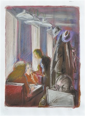 Georg Eisler (Wien/Vienna 1928 - 1998) Al caffè;Litografia a colori, 64 x 46...