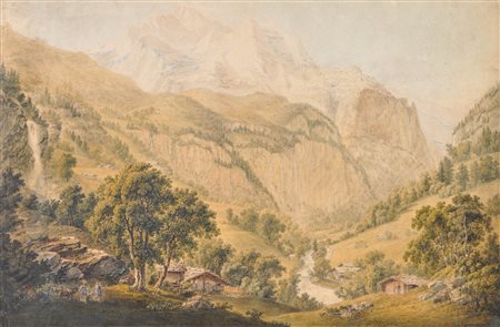 Gabriel Lory II (Bern/Berna 1784 - 1846) Lauterbrunnental con Jungfrau,...