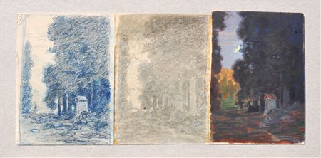 Hugo Grimm Notte di luna, 1918;3 studi a matita colorata, matita e tempera,...