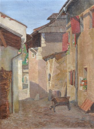 Eugen Schroth (Wien/Vienna 1962 - 1945) Vicolo di villaggio, 1930;Olio su...