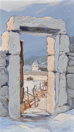 Ernst Müller (Schlanders/Silandro 1951) Glorenza, 1982;Olio su tela, 69,5 x...