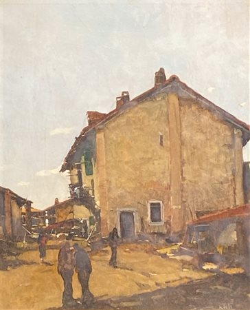 Bernardo Gentili (Mailand/Milano 1900 - 1963) Fattoria;Olio su tavola, 48 x...