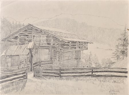 Lila Gruner Fienile in Val Gardena, 1932;Matita, 29,3 x 29,7 cm Firma e data,...