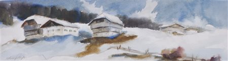 Rudolf Complojer Masi d’inverno;Acquerello, 14,5 x 53,5 cm Firma