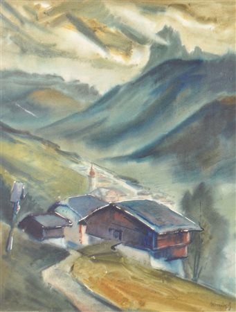 Gottfried Moroder Val Gardena;Acquerello, 74 x 57 cm, in cornice Firma