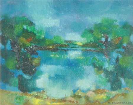 Romano Conversano (Rovigno d’Istria 1920 - Peschici 2010) Lago di Varano;Olio...