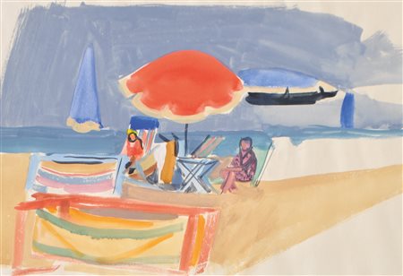 Walter Honeder Scena sulla spiaggia;Acquerello, 31 x 45 cm (entro il...