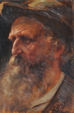 Emanuel Raffeiner Ritratto di un uomo barbuto;Olio su cartone, 27 x 18 cm, in...