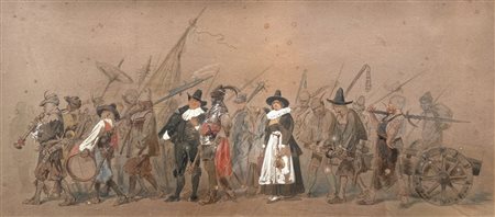 Carl Goebel Scena della Guerra dei Trent’anni;Guazzo, matita, 26 x 58 cm,...