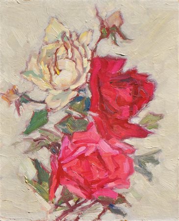 Edith Lutz-Romani (Kufstein 1894 - Tramin/Termeno 1983) Rose;Olio su cartone,...
