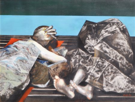 Livio Conta (Monclassico 1939) Nella metro, 1970;Olio su tela, 60 x 80 cm, in...