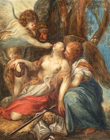 Maler des 17. Jh./Pittore del XVII secolo Santa Maddalena con angeli;Olio su...