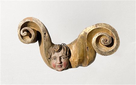 Anonym/Anonimo Testa d’angelo barocca, sopraporta, XVIII secolo;Legno...