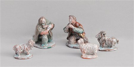 Maria Delago Due pastori, un montone e due pecore, 1975;5 ceramiche smaltate,...