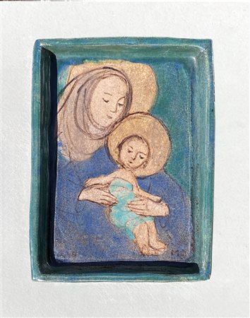 Maria Delago Madonna con Bambino, 1959;Ceramica smaltata, 38,5 x 29 cm...
