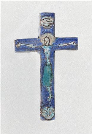 Maria Delago Crocifisso, 1962;Ceramica smaltata, 38 x 23 cm, crepa restaurata...