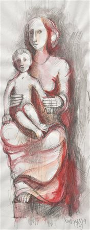 Karl Grasser Madonna con Bambino, 1979;Matita e acquerello, 35 x 13,7 cm...