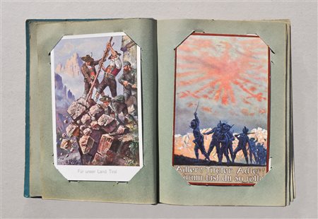 Album "Kriegspostkarten", um 1915 98 cartoline propagandistiche della Prima...