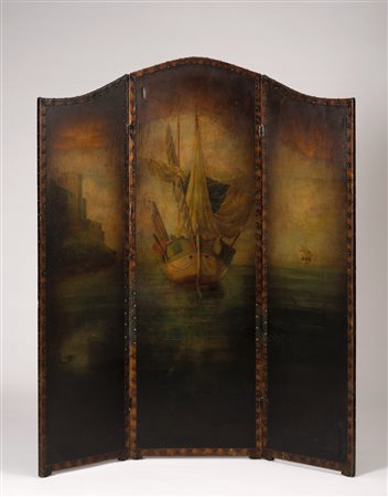 Anonym/Anonimo Paravento con barca a vela, fine XIX sec.;