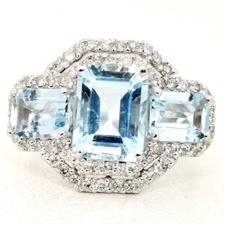 Anello in oro 18 kt con acquemarine e diamanti